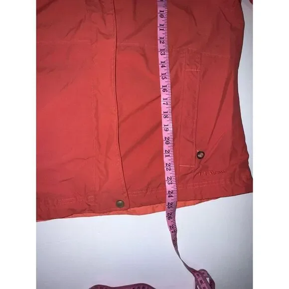 Vintage LL Bean Rain Jacket Hood Coral Orange Weather Channel Nylon Women Medium - Picture 16 of 16